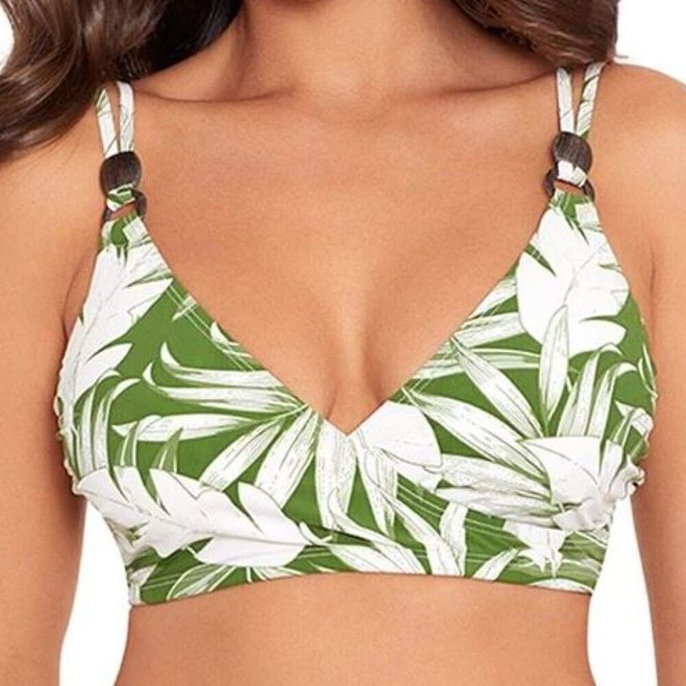 Skinny Dippers NWT Tropical Green & White San Felipe Bikini Swim Top Size S